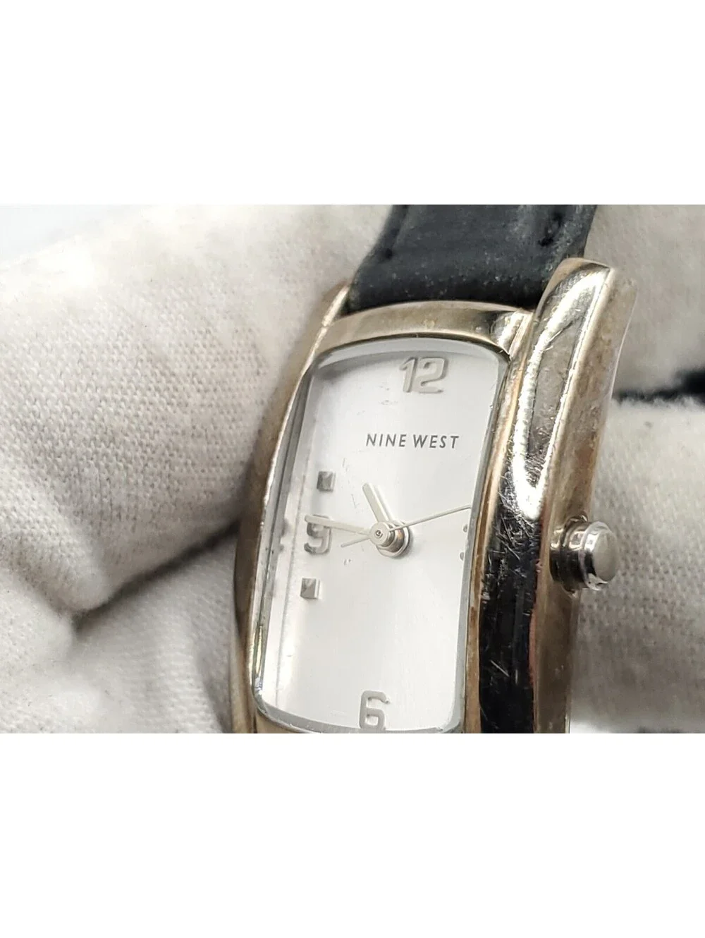 Nine West Quartz 27mm Womens Watch New Battery Silver Tone Rectangle